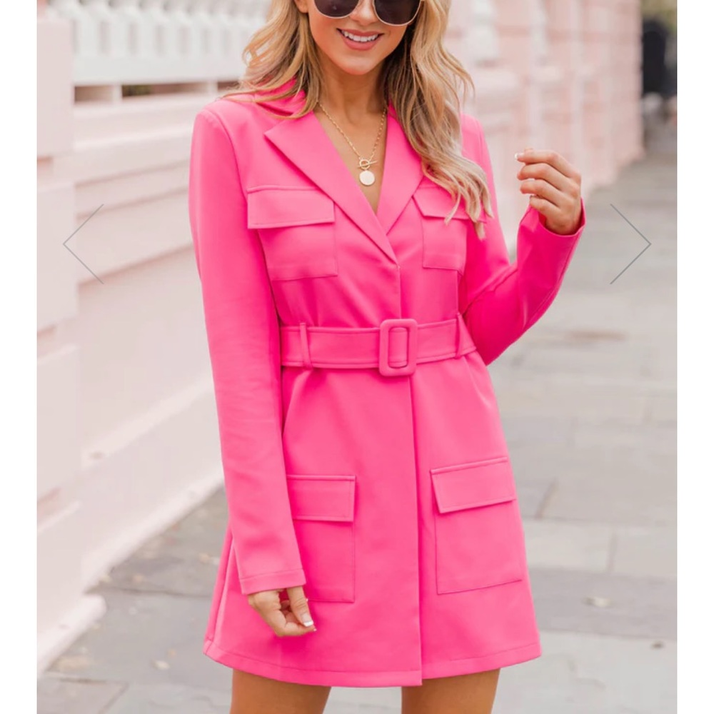 Pink Lily Hot Pink Belted Blazer Dress